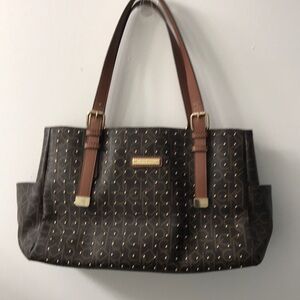 Calvin Klein Brown and Gold Shoulder Bag with Textured Finish